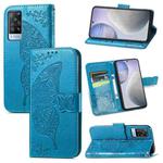 For vivo X60 Butterfly Love Flowers Embossed Horizontal Flip Leather Case with Holder & Card Slots & Wallet & Lanyard(Blue)