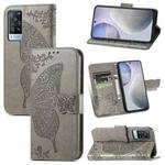 For vivo X60 Butterfly Love Flowers Embossed Horizontal Flip Leather Case with Holder & Card Slots & Wallet & Lanyard(Gray)