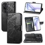For Huawei  P50 Pro Butterfly Love Flowers Embossed Horizontal Flip Leather Case with Holder & Card Slots & Wallet & Lanyard(Black)
