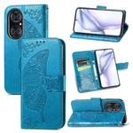For Huawei  P50 Pro Butterfly Love Flowers Embossed Horizontal Flip Leather Case with Holder & Card Slots & Wallet & Lanyard(Blue)
