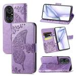 For Huawei  P50 Pro Butterfly Love Flowers Embossed Horizontal Flip Leather Case with Holder & Card Slots & Wallet & Lanyard(Light Purple)