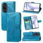 For Huawei  P50 Butterfly Love Flowers Embossed Horizontal Flip Leather Case with Holder & Card Slots & Wallet & Lanyard(Blue)