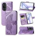 For Huawei  P50 Butterfly Love Flowers Embossed Horizontal Flip Leather Case with Holder & Card Slots & Wallet & Lanyard(Light Purple)