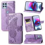 For Motorola Edge S Butterfly Love Flowers Embossed Horizontal Flip Leather Case with Holder & Card Slots & Wallet & Lanyard(Light Purple)