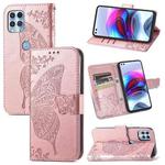 For Motorola Edge S Butterfly Love Flowers Embossed Horizontal Flip Leather Case with Holder & Card Slots & Wallet & Lanyard(Rose Gold)