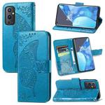For OnePlus 9 Pro Butterfly Love Flowers Embossed Horizontal Flip Leather Case with Holder & Card Slots & Wallet & Lanyard(Blue)