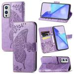 For OnePlus 9 Butterfly Love Flowers Embossed Horizontal Flip Leather Case with Holder & Card Slots & Wallet & Lanyard(Light Purple)
