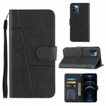 For iPhone 12 Pro Max Stitching Calf Texture Buckle Horizontal Flip Leather Case with Holder & Card Slots & Wallet & Lanyard(Black)