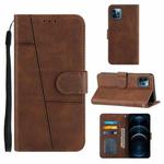 For iPhone 12 Pro Max Stitching Calf Texture Buckle Horizontal Flip Leather Case with Holder & Card Slots & Wallet & Lanyard(Brown)