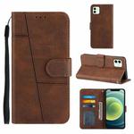 For iPhone 12 mini Stitching Calf Texture Buckle Horizontal Flip Leather Case with Holder & Card Slots & Wallet & Lanyard(Brown)