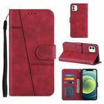 For iPhone 12 mini Stitching Calf Texture Buckle Horizontal Flip Leather Case with Holder & Card Slots & Wallet & Lanyard(Red)