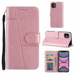 For iPhone 11 Stitching Calf Texture Buckle Horizontal Flip Leather Case with Holder & Card Slots & Wallet & Lanyard (Pink)