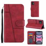 For iPhone 11 Stitching Calf Texture Buckle Horizontal Flip Leather Case with Holder & Card Slots & Wallet & Lanyard (Red)
