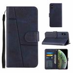 For iPhone X / XS Stitching Calf Texture Buckle Horizontal Flip Leather Case with Holder & Card Slots & Wallet & Lanyard(Blue)