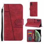 For iPhone X / XS Stitching Calf Texture Buckle Horizontal Flip Leather Case with Holder & Card Slots & Wallet & Lanyard(Red)