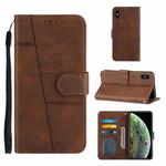For iPhone XS Max Stitching Calf Texture Buckle Horizontal Flip Leather Case with Holder & Card Slots & Wallet & Lanyard(Brown)