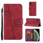 For iPhone XS Max Stitching Calf Texture Buckle Horizontal Flip Leather Case with Holder & Card Slots & Wallet & Lanyard(Red)