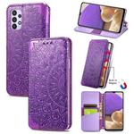 For Samsung Galaxy A32 5G Blooming Mandala Embossed Pattern Magnetic Horizontal Flip Leather Case with Holder & Card Slots & Wallet(Purple)
