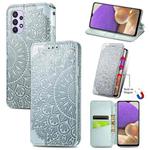 For Samsung Galaxy A32 5G Blooming Mandala Embossed Pattern Magnetic Horizontal Flip Leather Case with Holder & Card Slots & Wallet(Grey)