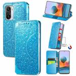 For Xiaomi Redmi K40 / K40 Pro Blooming Mandala Embossed Pattern Magnetic Horizontal Flip Leather Case with Holder & Card Slots & Wallet(Blue)