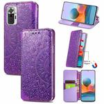 For Xiaomi Redmi Note 10 Pro Blooming Mandala Embossed Pattern Magnetic Horizontal Flip Leather Case with Holder & Card Slots & Wallet(Purple)