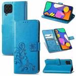 For Samsung Galaxy F62/M62 Four-leaf Clasp Embossed Buckle Mobile Phone Protection Leather Case with Lanyard & Card Slot & Wallet & Bracket Function(Blue)