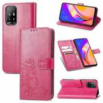 For OPPO A94 5G / F19 Pro+ / Reno5 Z Four-leaf Clasp Embossed Buckle Mobile Phone Protection Leather Case with Lanyard & Card Slot & Wallet & Bracket Function(Rose Red)