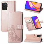 For OPPO A94 4G/ F19 Pro Four-leaf Clasp Embossed Buckle Mobile Phone Protection Leather Case with Lanyard & Card Slot & Wallet & Bracket Function(Rose Gold)