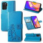 For OPPO A94 4G/ F19 Pro Four-leaf Clasp Embossed Buckle Mobile Phone Protection Leather Case with Lanyard & Card Slot & Wallet & Bracket Function(Blue)
