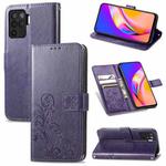 For OPPO A94 4G/ F19 Pro Four-leaf Clasp Embossed Buckle Mobile Phone Protection Leather Case with Lanyard & Card Slot & Wallet & Bracket Function(Purple)