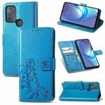 For Motorola Moto G50 Four-leaf Clasp Embossed Buckle Mobile Phone Protection Leather Case with Lanyard & Card Slot & Wallet & Bracket Function(Blue)