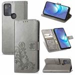 For Motorola Moto G50 Four-leaf Clasp Embossed Buckle Mobile Phone Protection Leather Case with Lanyard & Card Slot & Wallet & Bracket Function(Grey)