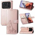 For Xiaomi Mi 11 Ultra Four-leaf Clasp Embossed Buckle Mobile Phone Protection Leather Case with Lanyard & Card Slot & Wallet & Bracket Function(Rose Gold)