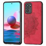 For Xiaomi Redmi Note10 4G Mandala Embossed Cloth Cover PC + TPU Mobile Phone Case with Magnetic Function and Hand Strap(Red)
