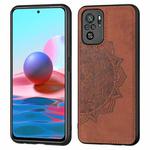 For Xiaomi Redmi Note10 4G Mandala Embossed Cloth Cover PC + TPU Mobile Phone Case with Magnetic Function and Hand Strap(Brown)