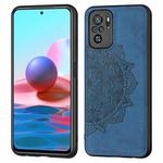 For Xiaomi Redmi Note10 4G Mandala Embossed Cloth Cover PC + TPU Mobile Phone Case with Magnetic Function and Hand Strap(Blue)