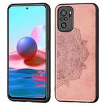 For Xiaomi Redmi Note10 4G Mandala Embossed Cloth Cover PC + TPU Mobile Phone Case with Magnetic Function and Hand Strap(Rose Gold)