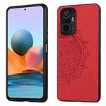 For Xiaomi Redmi Note 10 Pro Mandala Embossed Cloth Cover PC + TPU Mobile Phone Case with Magnetic Function and Hand Strap(Red)