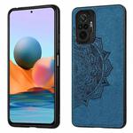 For Xiaomi Redmi Note 10 Pro Mandala Embossed Cloth Cover PC + TPU Mobile Phone Case with Magnetic Function and Hand Strap(Blue)