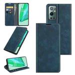 For OnePlus 9 Pro Retro-skin Business Magnetic Suction Leather Case with Holder & Card Slots & Wallet(Dark Blue)