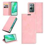 For OnePlus 9 Pro Retro-skin Business Magnetic Suction Leather Case with Holder & Card Slots & Wallet(Pink)