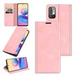 For Xiaomi Redmi Note 10 5G Retro-skin Business Magnetic Suction Leather Case with Holder & Card Slots & Wallet(Pink)
