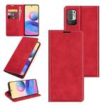 For Xiaomi Redmi Note 10 5G Retro-skin Business Magnetic Suction Leather Case with Holder & Card Slots & Wallet(Red)