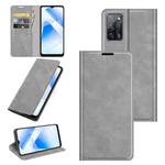 For OPPO A55 5G Retro-skin Business Magnetic Suction Leather Case with Holder & Card Slots & Wallet(Grey)