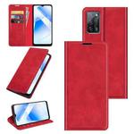 For OPPO A55 5G Retro-skin Business Magnetic Suction Leather Case with Holder & Card Slots & Wallet(Red)