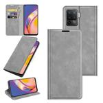 For OPPO A94 4G / F19 Pro / Reno5 Lite Retro-skin Business Magnetic Suction Leather Case with Holder & Card Slots & Wallet(Grey)