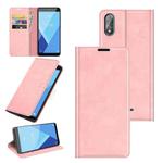 For Wiko Y51 Retro-skin Business Magnetic Suction Leather Case with Holder & Card Slots & Wallet(Pink)