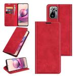 For Xiaomi Redmi Note 10 4G / Note 10S Retro-skin Business Magnetic Suction Leather Case with Holder & Card Slots & Wallet(Red)