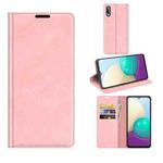 For Samsung Galaxy A02 / M02 Retro-skin Business Magnetic Suction Leather Case with Holder & Card Slots & Wallet(Pink)