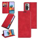 For Xiaomi Redmi Note 10 Pro / Note 10 Pro Max Retro-skin Business Magnetic Suction Leather Case with Holder & Card Slots & Wallet(Red)